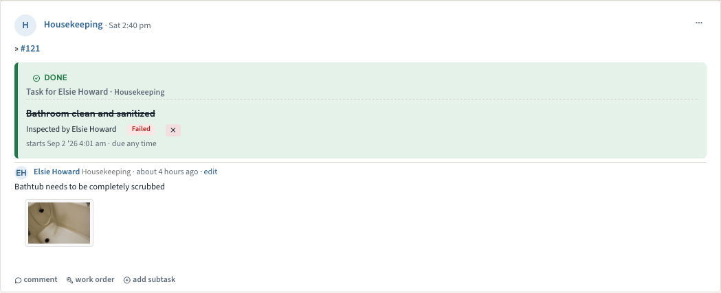 Inspection report with a failed item and its photo thumbnail shown inline