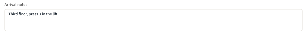 Arrival notes field on the room form