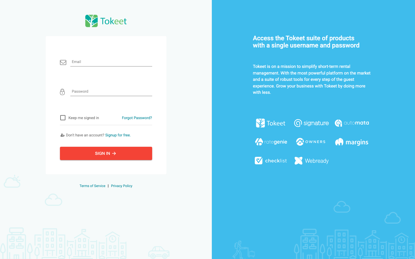 Tokeet sign-in page shown when connecting HelloShift