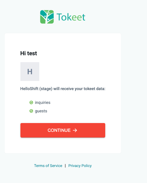 Tokeet authorization screen approving HelloShift access